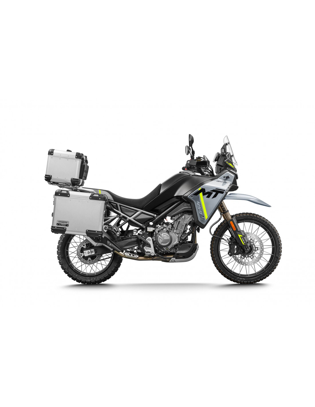Moto équipée de valises latérales et d'un top-case